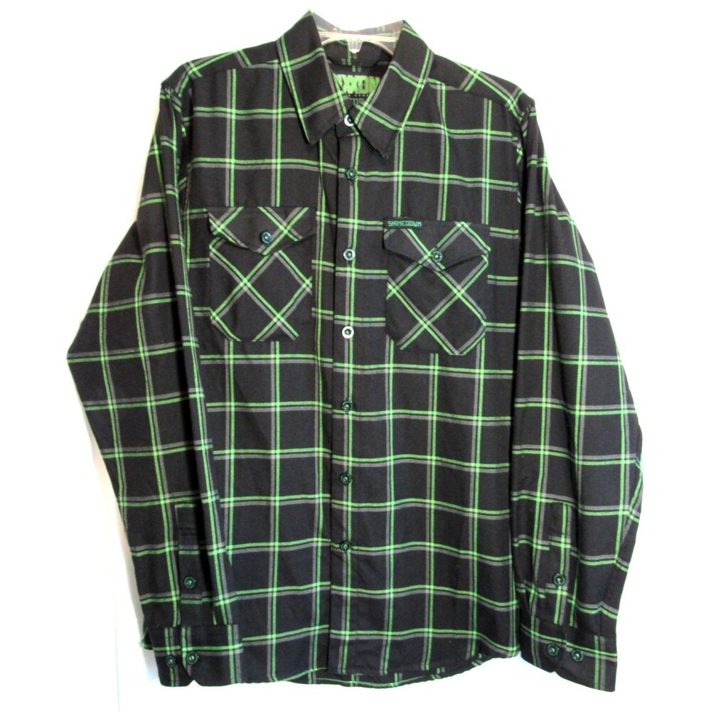 Dixxon Shinedown Green My Monsters Flannel Long Sleeve Button Down Shirt S EUC